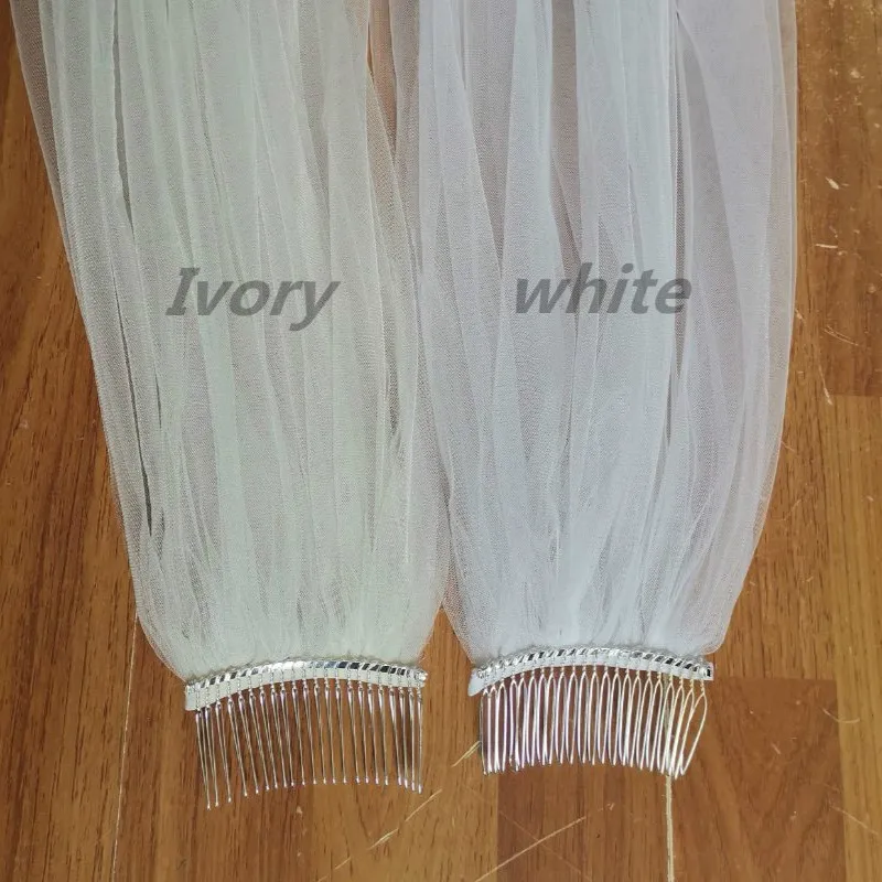 Veu de mariée, Voile de Mariage court avec bord en dentelle, avec peigne, blanc, ivoire, une couche, en Tulle, accessoires de Mariage