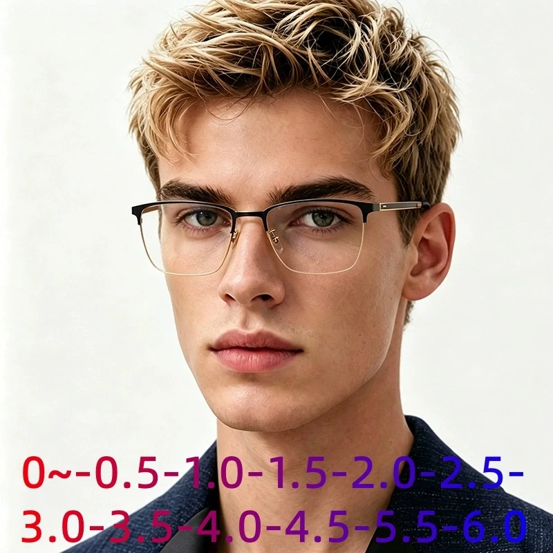 Business Men's Eyebrow-Style Anti-Blue Light Simple Custom Prescription Glasses0~-6.0