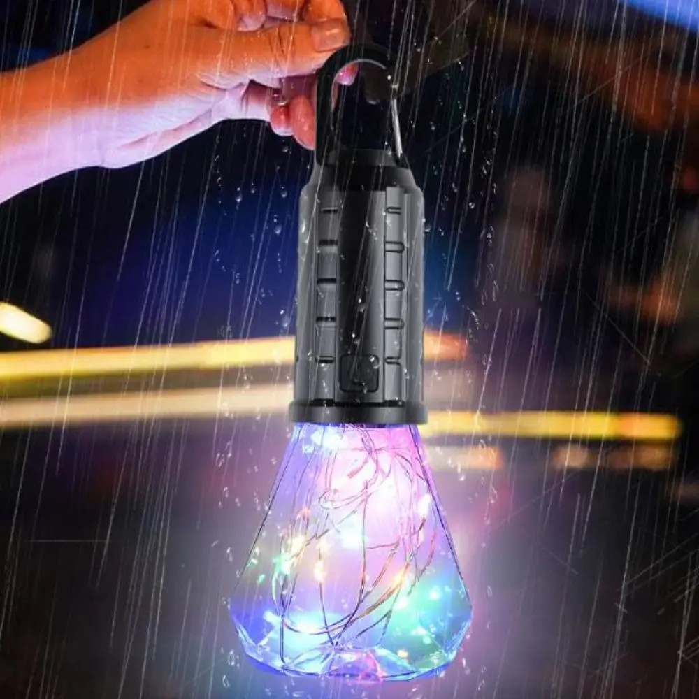 Waterproof LED Camping Light Dimmable Portable Colorful Atmosphere Lamp Rechargeable with Hook Solar Tent Light Garden Decor