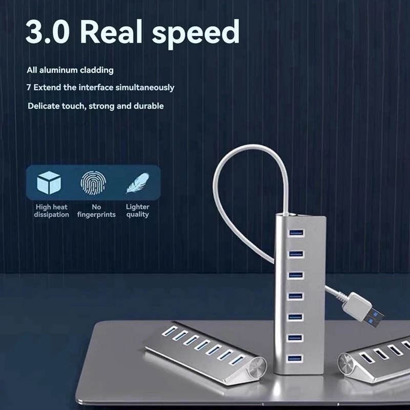 High Speed USB HUB 7 Port Expander USB 3.0 Port Aluminum Alloy Portable USB Splitter For Imac  Air Laptop PC