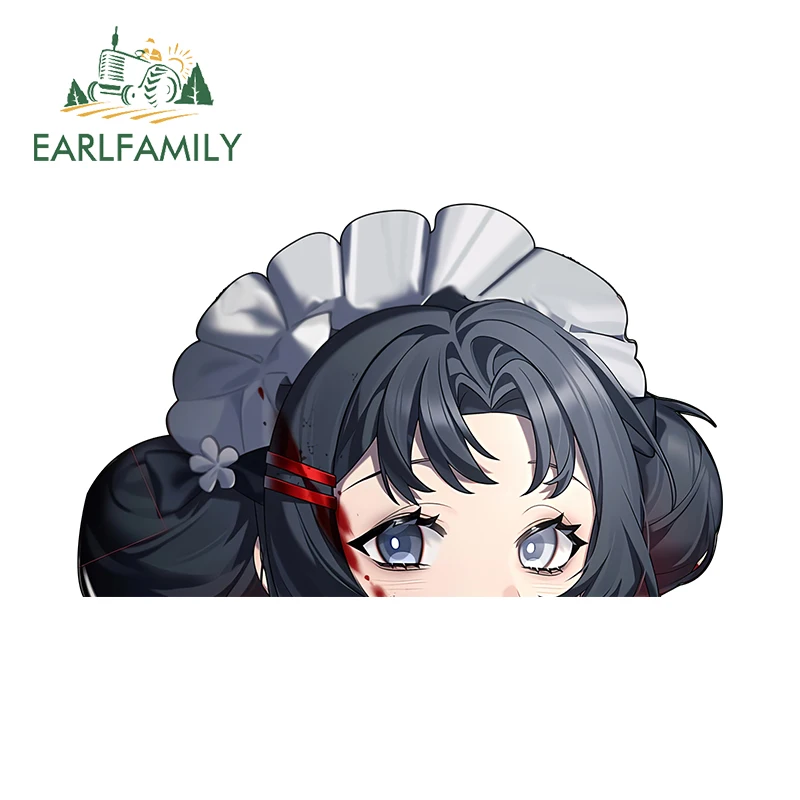 EARLFAMILY 13cm x 7.9cm Maid Anime Chibi Peek Car Stickers Black Hair Eyes Peeker Personality Accessories Waterproof Decals