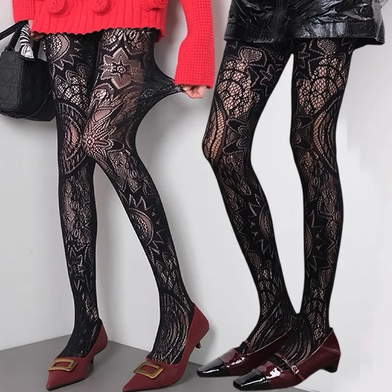 

2026 Women's Sunflower Print Pantyhose Boots Socks Punk Fishnet Stockings Y2K Retro Style Dark Gothic Totem Large Floral Tights