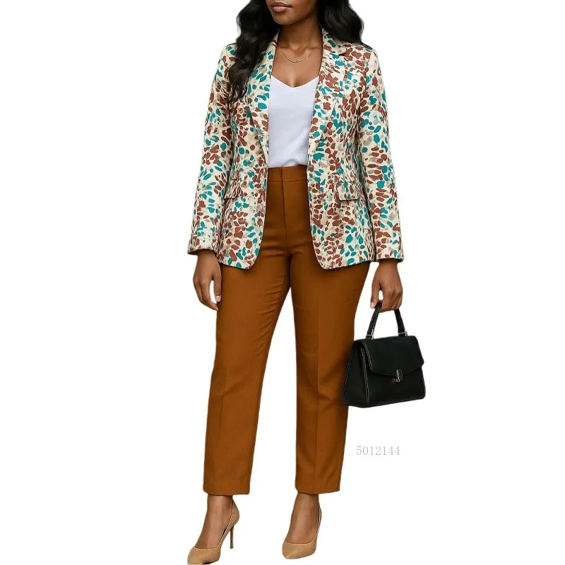 

Women's Elegant Slimming Two-Piece Set Casual Fashion Suit Jacket with Form-Fitting Pants for Spring Autumn