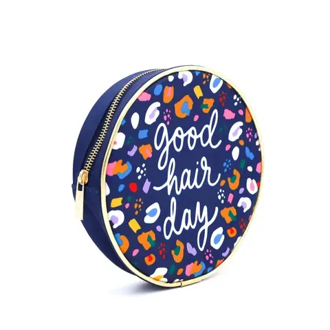 Navy Leopard Hair Accessory Bag Durable Water Resistant Travel Organizer Easy Clean Stylish Round Design Must-Haves Storage