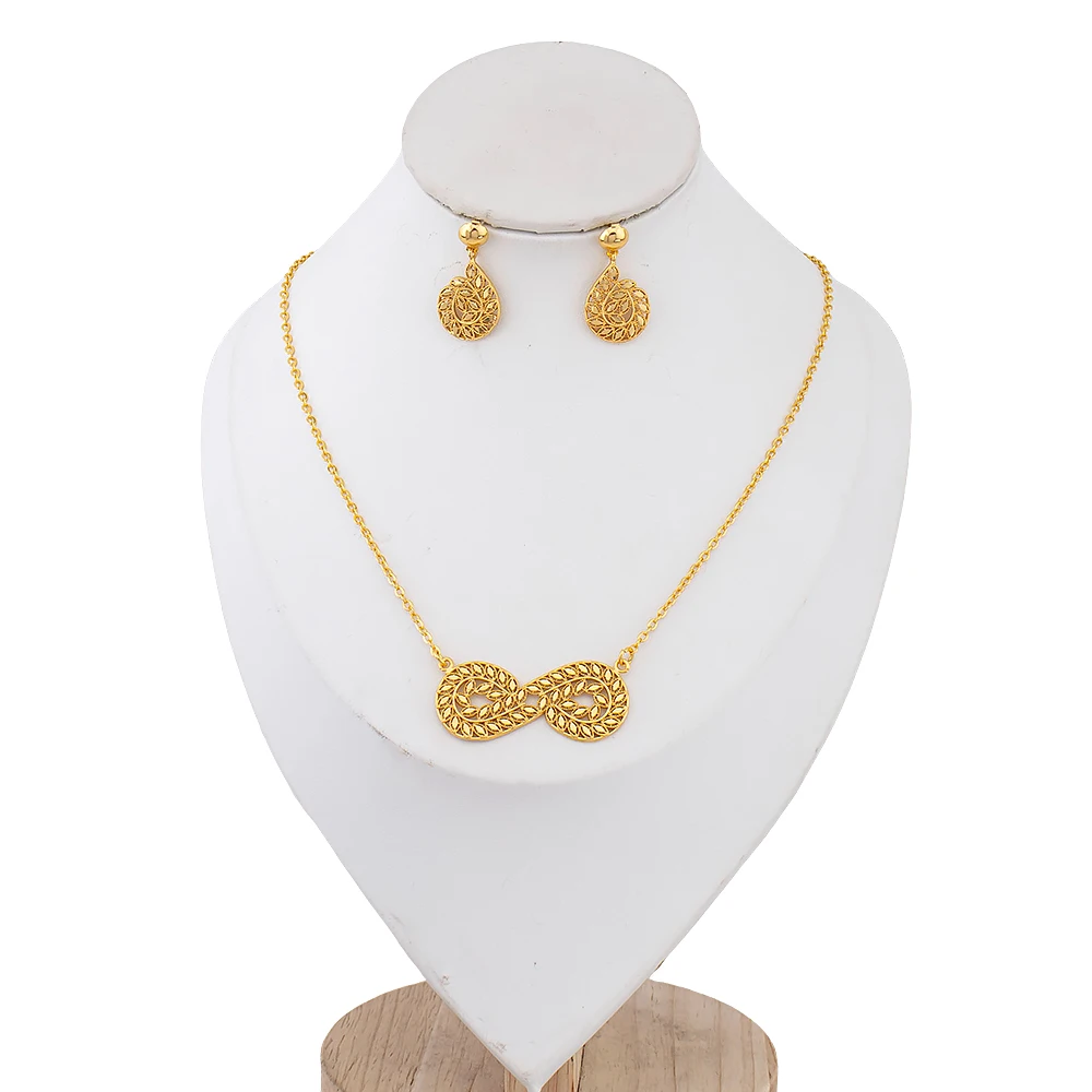 Fashion Luxury 8-word Shaped Infinity Necklace Earrings Set Women Stainless Steel Jewelry Birthday Holiday Couple Gift Wholesale