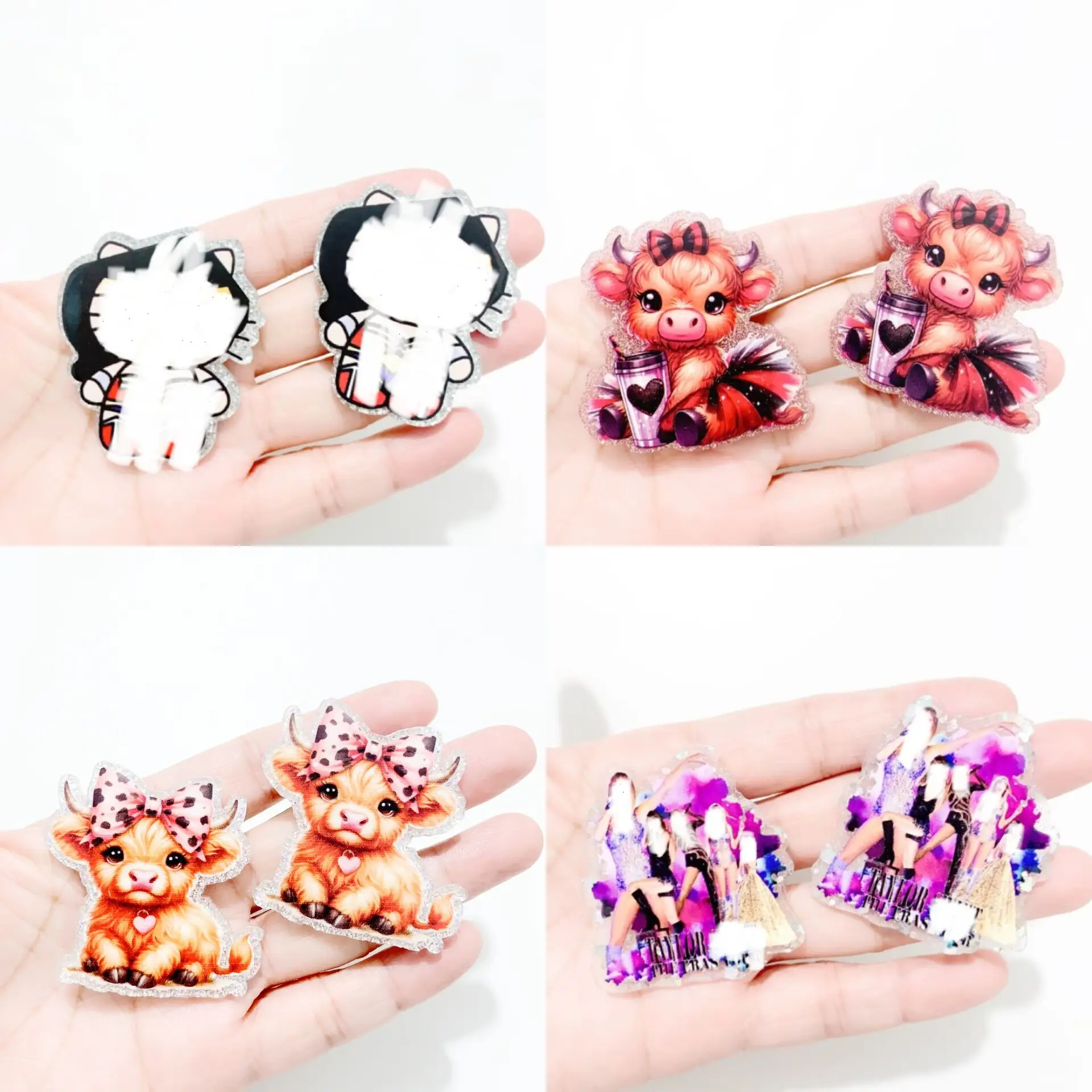 5PC Glitter Acrylic Yak Bow Cat Cow Taylor Superstar Charms Animal Flat Pendant Fit DIY ID Card Badge Holder Biżuteria Tworzenie prezentów