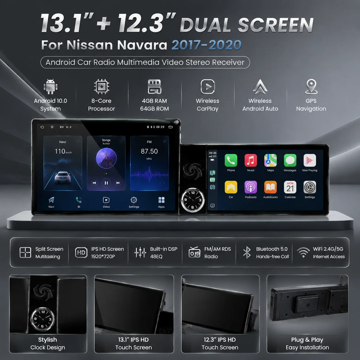 13.1+12.3 Inch Screen Car Radio For Nissan Navara 2017-2020 Android GPS Navigation Multimedia Video Stereo Receiver Head Unit