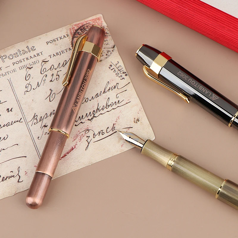 3062 Unique Antique Brass Pocket Roller Ball Pen Short Portable Ball Pens Gift Office School Stationery Writing Fluent