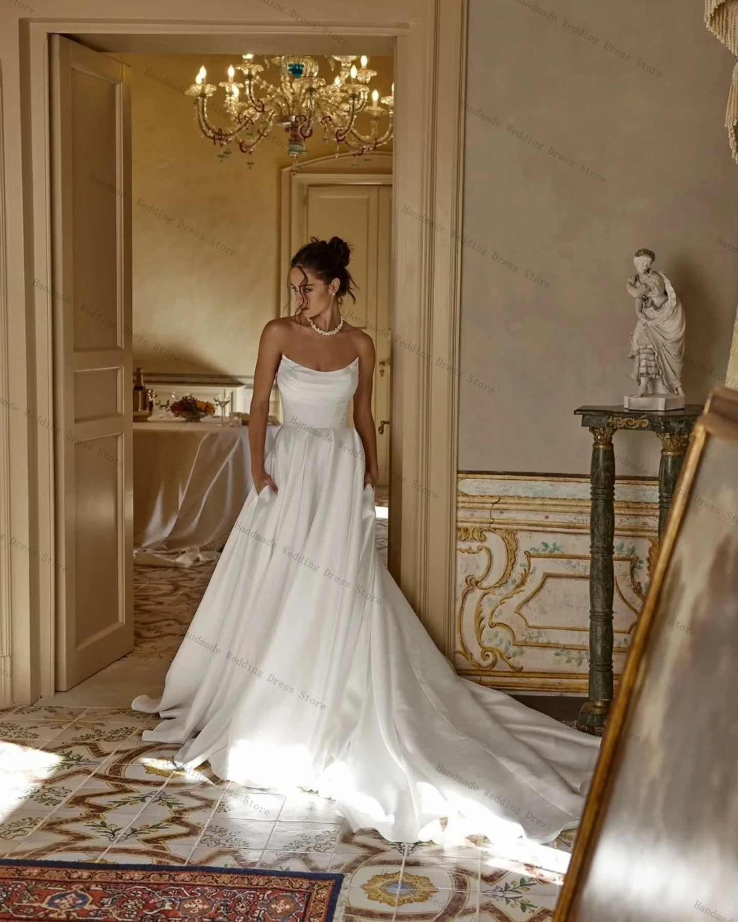 Robe de mariée ligne A blanche pour femmes, Sexy, sans bretelles, sans manches, en Satin, Robe de soirée personnalisée, style Boho, Robe de jardin, dos à lacets