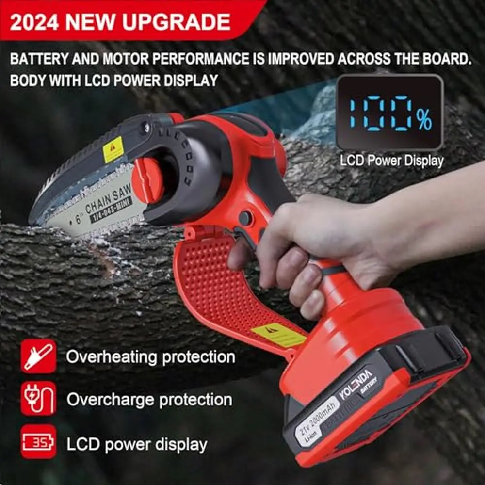 

LCD Display Mini Chainsaw Kit 6-Inch Cordless Chain saw 2 Pack Batteries Handheld Tree Cutter Gift Set