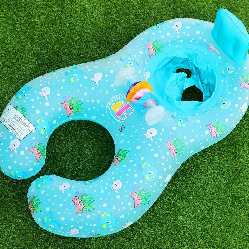 Portable Inflatable Toy Parent-Child Swim Ring with Bell Summer Outdoor Pool Party Interactive Inflatable Float Seat Water Toy