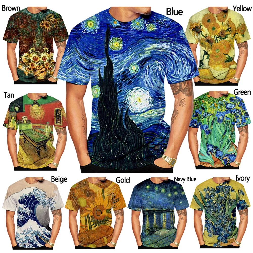 Mens Clothing Fashion Men\'s/women\'s Vincent Van Gogh Art Graphics 3D Print T-shirt Men\'s Shirt Tops Round Neck and Short Sleeves