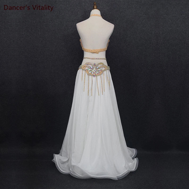 Belly Dance New Performance Costume Sexy Double Split Long Skirt Nude Flash Diamond Suit High-end Custom Summer