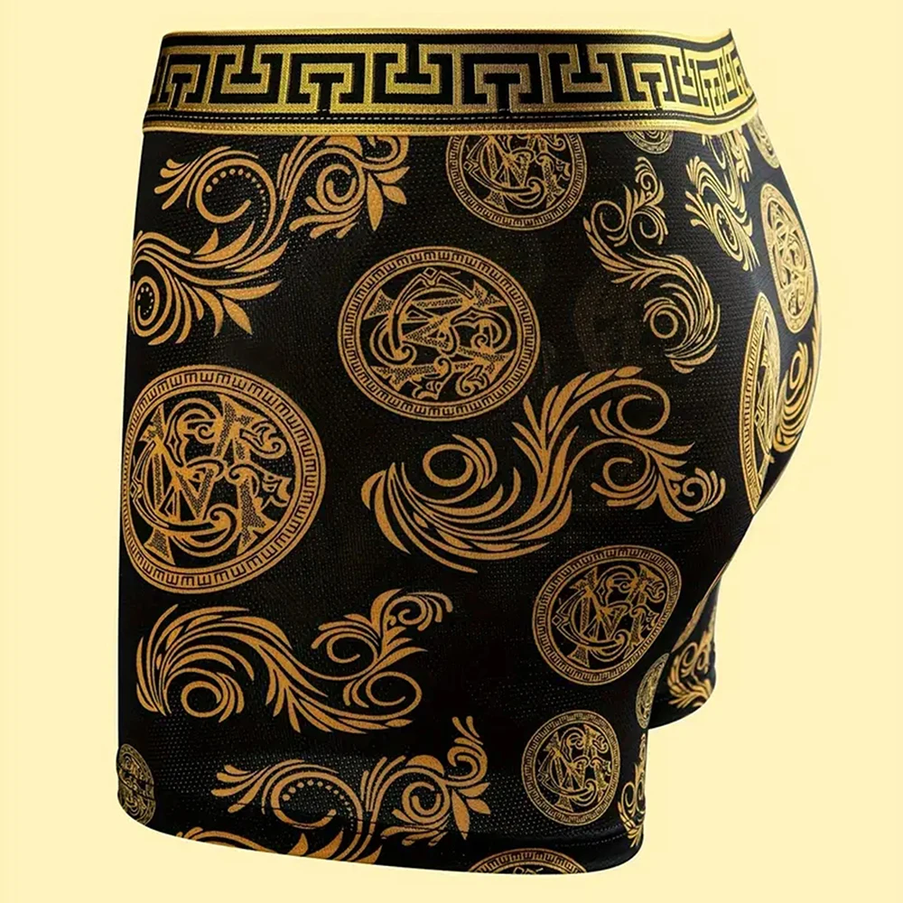 5 قطعة ملابس داخلية رجالية فاخرة مطبوعة بالذهب الأسود ملابس داخلية رياضية غير رسمية ومريحة ملابس داخلية جيدة التهوية للرجال