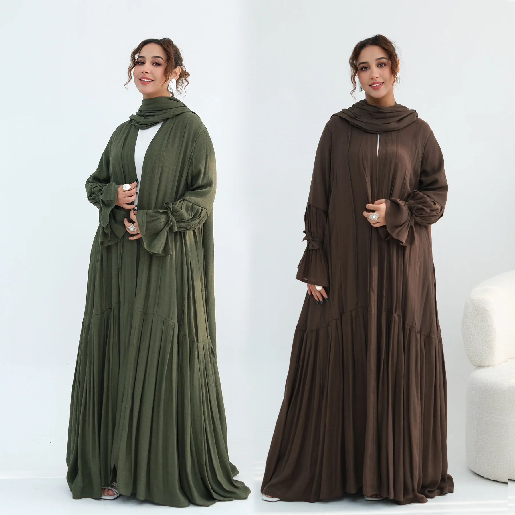 ชุดเดรสเปิดสำหรับผู้หญิงมุสลิมในเทศกาลอีด รอมฎอน ฮิญาบ ดูไบ อบายา ตุรกี คาฟตัน เคบายะ คิโมโน คาร์ดิแกน จาลาบียะ อิสลาม ชุดคลุมอาหรับ