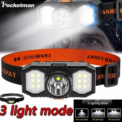 Powerful COB LED Headlamp 3 Lighting Modes USB Rechargeable Headlight Waterproof Head Lamp Super Bright Head Flashlight