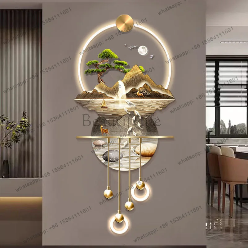 High-end three-dimensional hanging paintings of landscapes and rivers with lights in the entrance decoration with good meaning