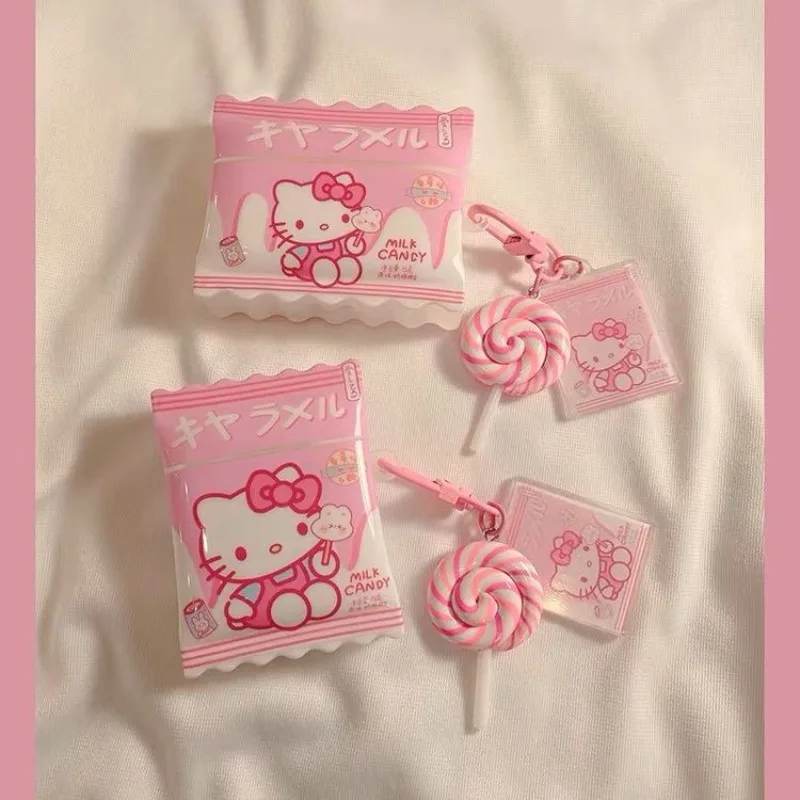 Kawaii Hello Kitty AirPods Protective Shell Sanrio Anime Lovely Pink KT Lollipop Pendant for Airpods Pro1/2 Airpods1/2/3 New