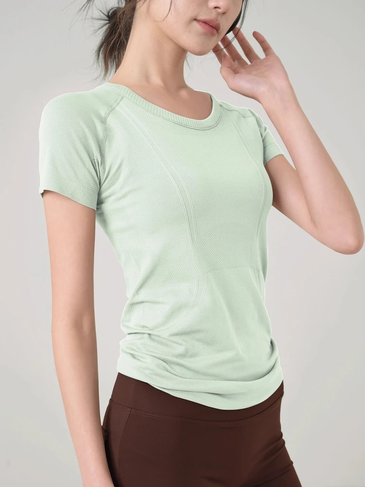 

Slimming Effect Sports ort Sve Women's T-irt Fitn Yoga Wear Qui Dry Breathable Running Training Top Cleanfit Sle