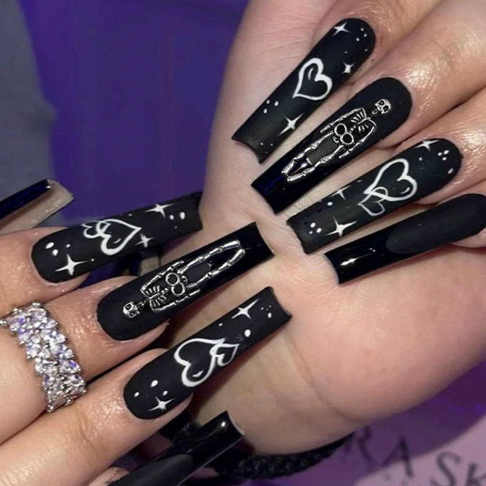 10 قطعة هالوين القوطية الشرير الجمجمة مسمار السحر الرجعية الهيكل العظمي العنكبوت الخفافيش الجمجمة رئيس المعادن الراين الصليب مسمار الفن الديكور