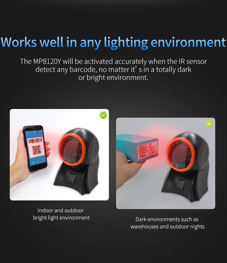 Desktop Barcode Scanner, Hands-Free USB Wired QR Barcode Reader, 1D 2D Bar Code Image Sensing for Warehouse, Supermarket