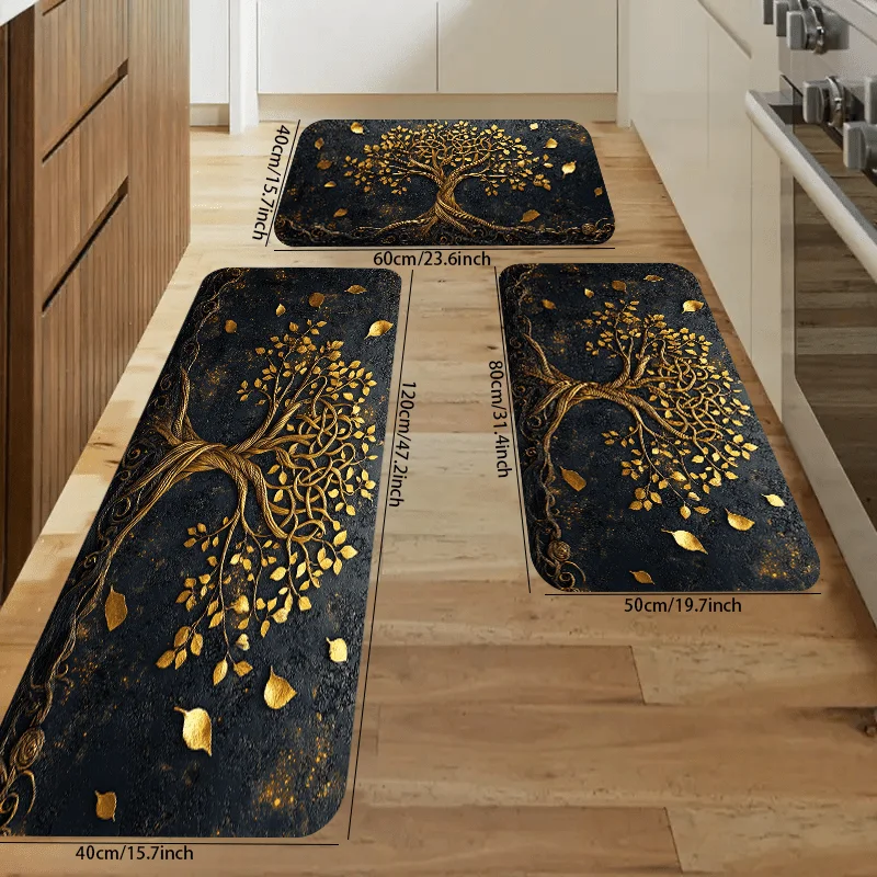Golden Tree of Life Celtic Knots Doormat,  Black Gold Polyester Mat for Christmas Home Entrance Decor, Washable