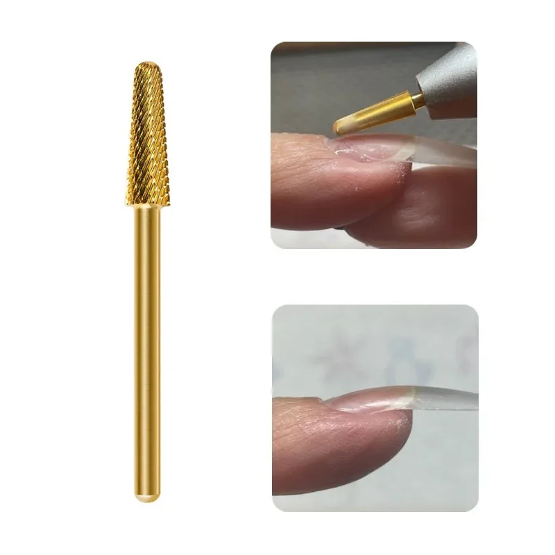 Gold Tungsten Nail Drill Bit Tapered Milling Cutter for Half Nail Tips grinding Gel Polish Remover Nails Drill Accessories