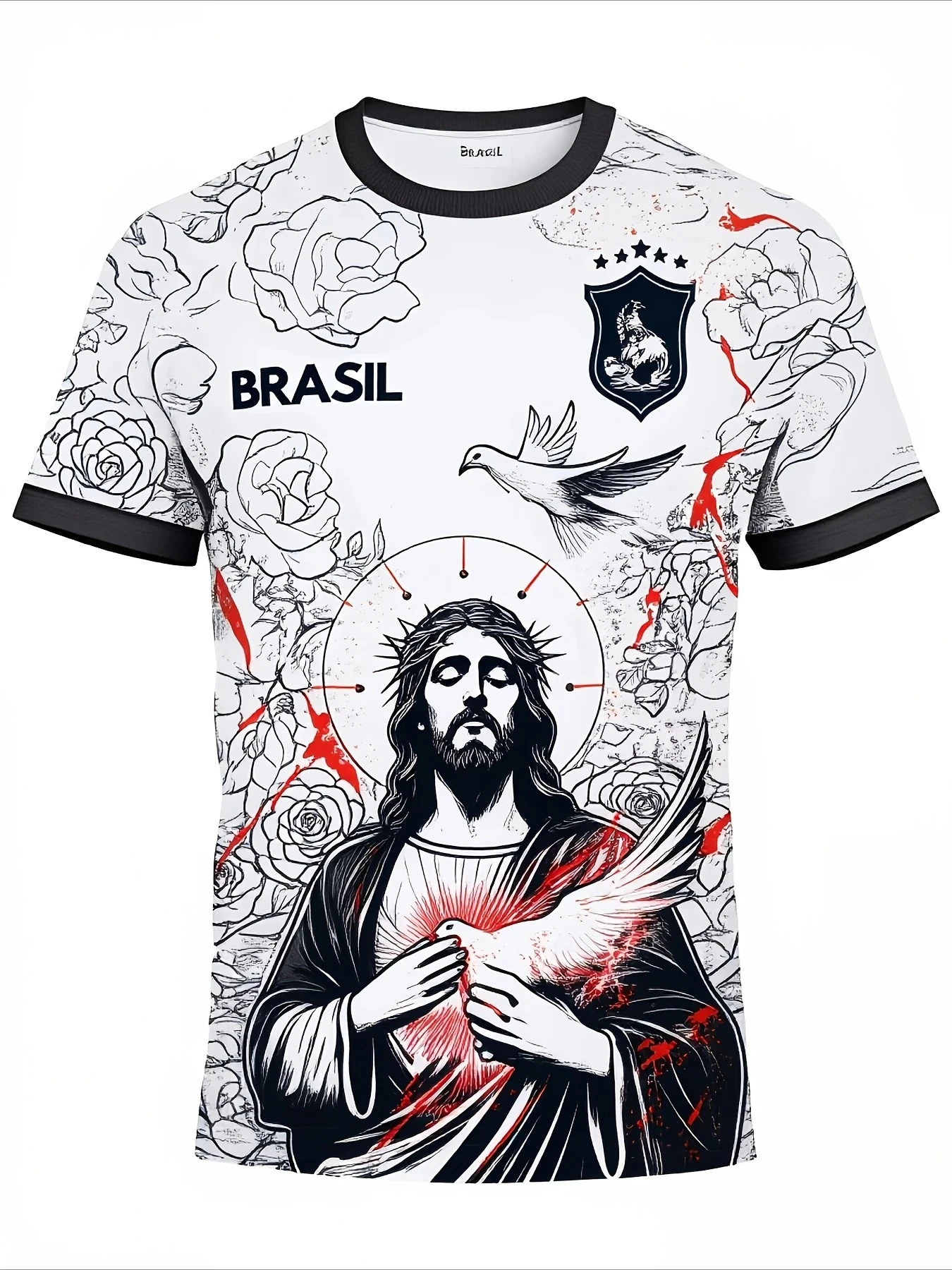 Training Outfit Adult Male Brazil Style Black Grey Short Sleeve Top Breathable T-Shirt