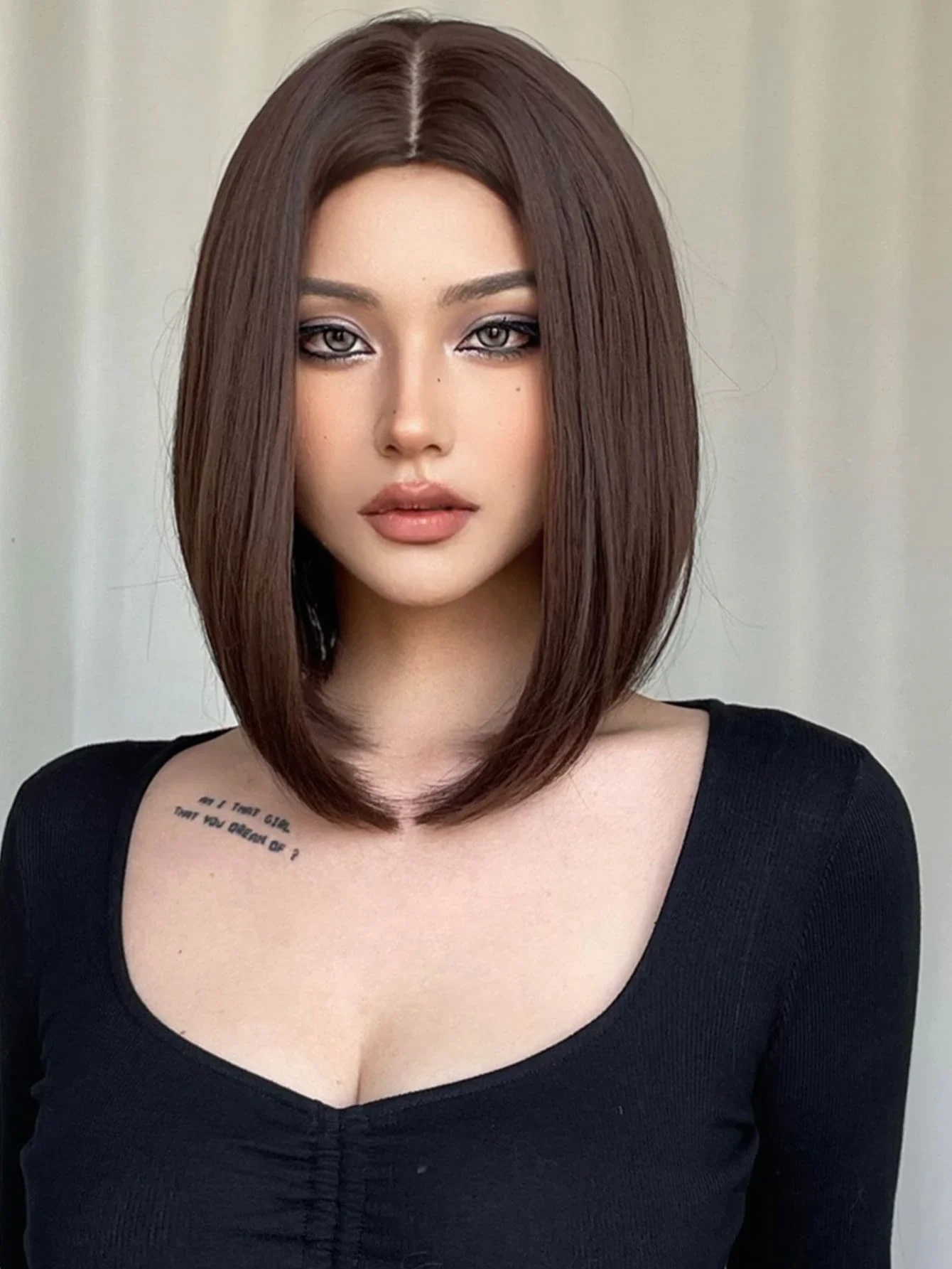 Brown Medium Part Short Straight Synthetic Wig Dark Brown Bob Wigs for Women Daily Party Wear Synthetic Heat Resistant Wigs