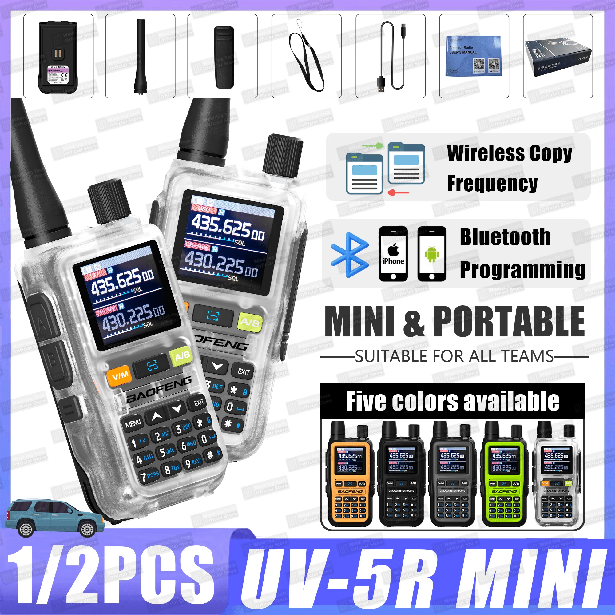 Baofeng 5R Mini Walkie Talkie Multi Bands Bluetooth Programming Type-C Portable Radio Mini But Versatile Suitable for All Teams