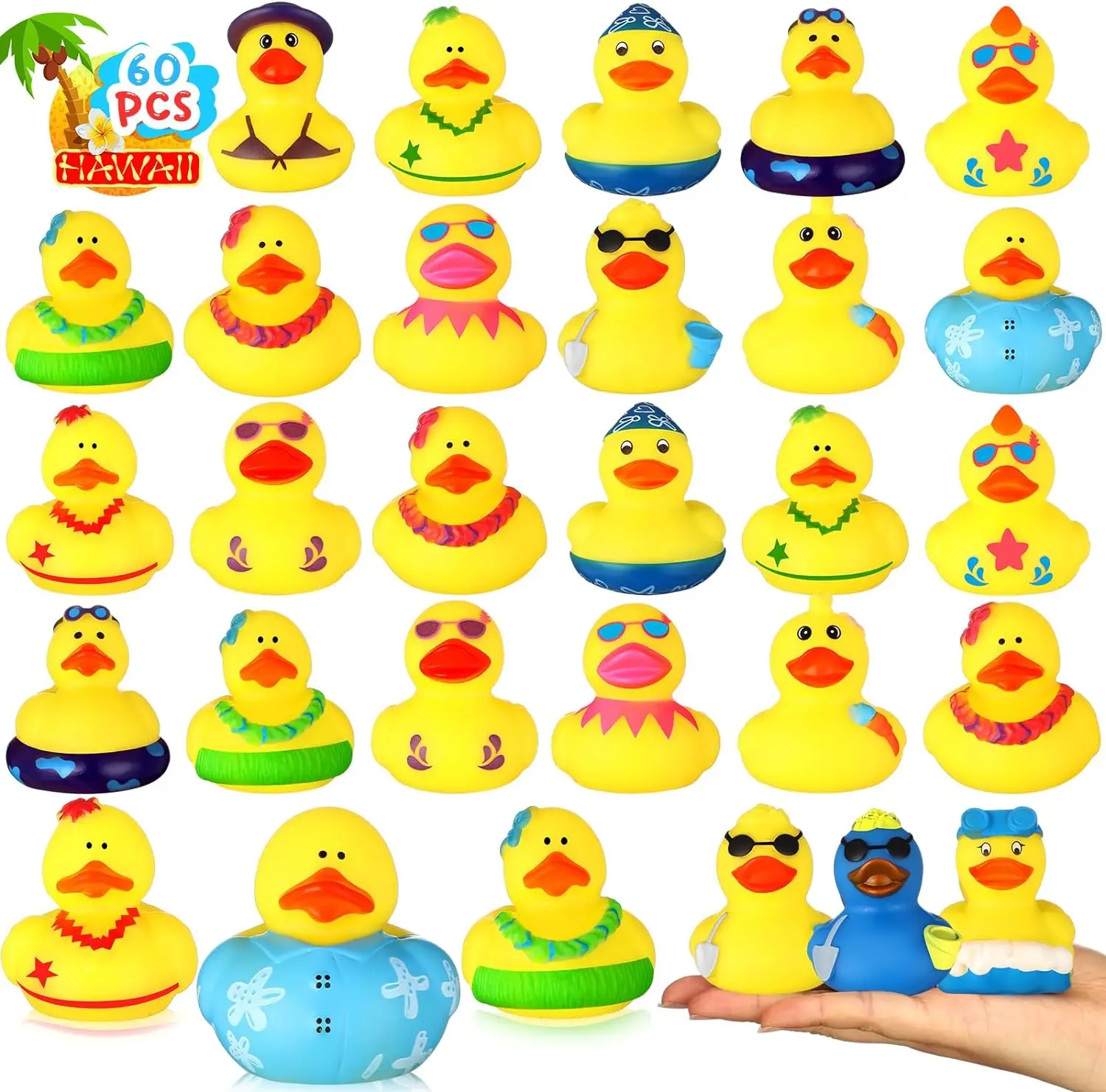 48Pcs Summer Rubber Duck Beach Rubber Duck in Bulk Assorted Rubber Duck for Duckies Games, Pool Play/Baby Bath Toys Party Favors