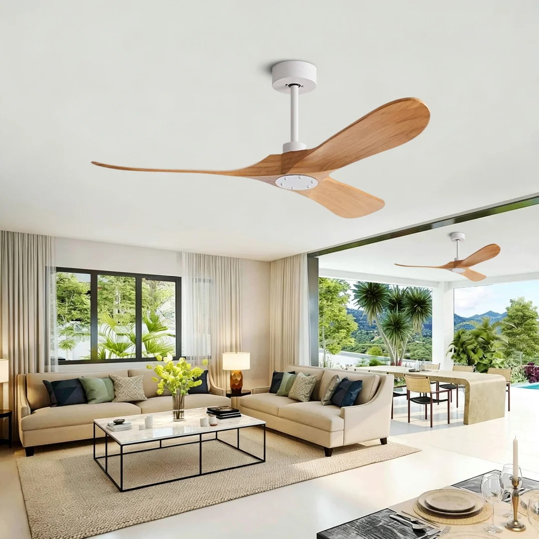 52 60 Inch Wood Ceiling Fans Without Light Ceiling Fans For Home Modern Decoration Solid Wood Dc Ceiling Fan With Remote Control