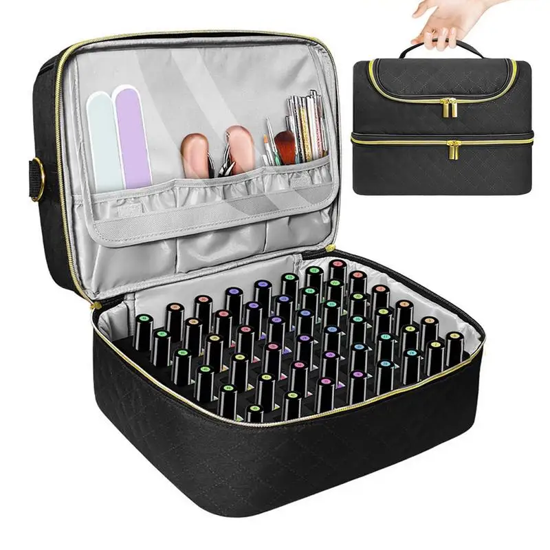 Portable Cosmetic Large Handbag Organizer with Handle And 1 Nail Dryer 60 Bottles Nail Polish Storage Bag For Manicure Tools