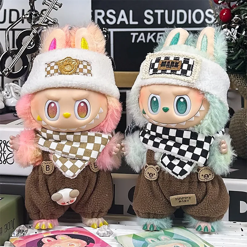 

2025 Hot-selling Plaid Suit Is Suitable for Labubu Doll Clothes Hair Band and Plaid Scarf Trendy Personality Doll Clothing