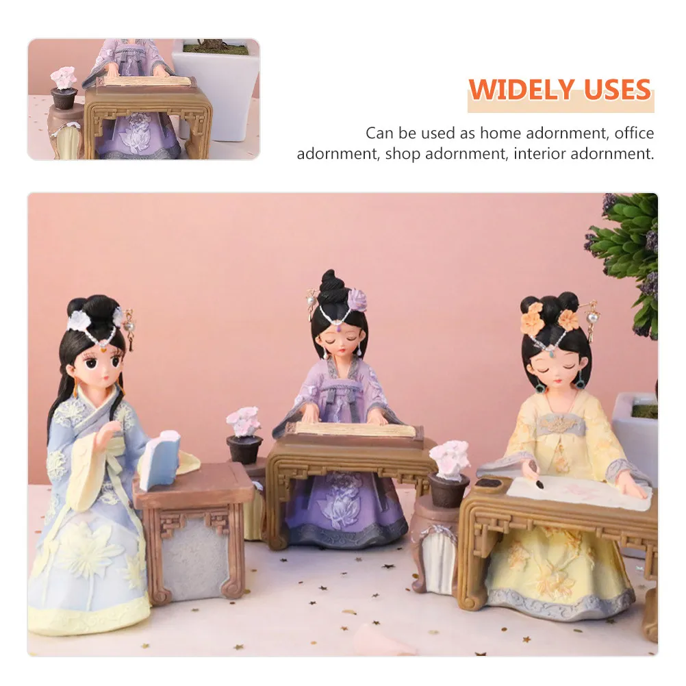 Chinese Style Hanfu Girl Resin Ornament – Retro Elegant Desktop Decor for Home Office Shop Interior