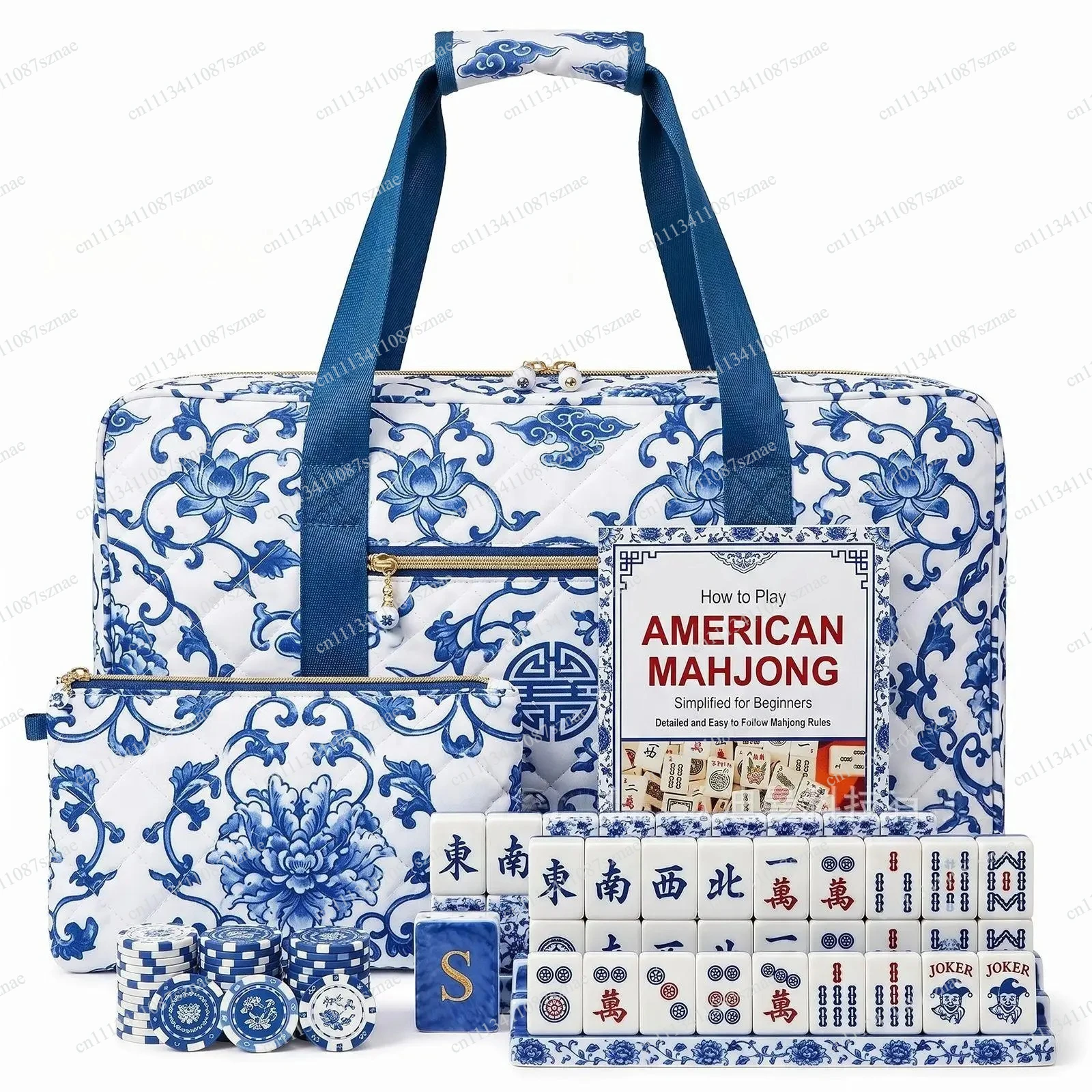 American Mahjong Set with Travel Storage Bag, Acrylic Mahjong Tiles, Pushers, Chips and Complete Playing Accessories