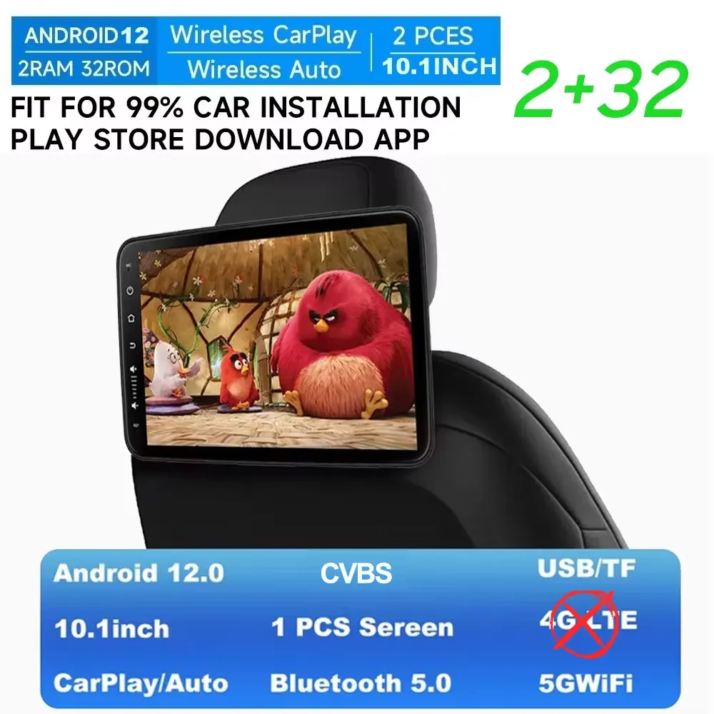 GcPaSr Android Auto CarPlay Autoschermen Achterbank Monitor Voor Hoofdsteun TV Scherm WiFi Film/Netflix/Youtube Online Video speler