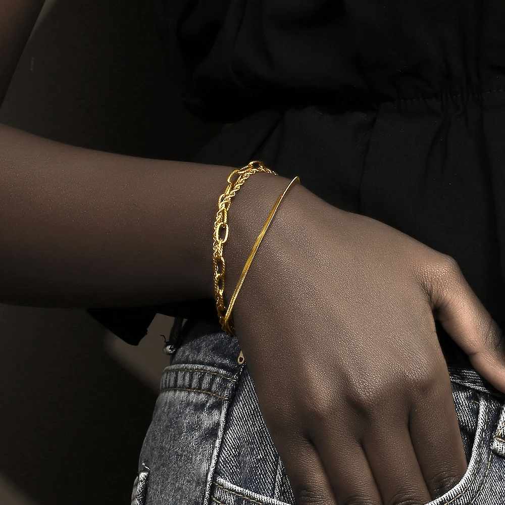 E.B.belle Three Layer Bacelet Chain Snake Chain Twisted Chain 18K Gold Plated Exquisite Jewelry Women Party