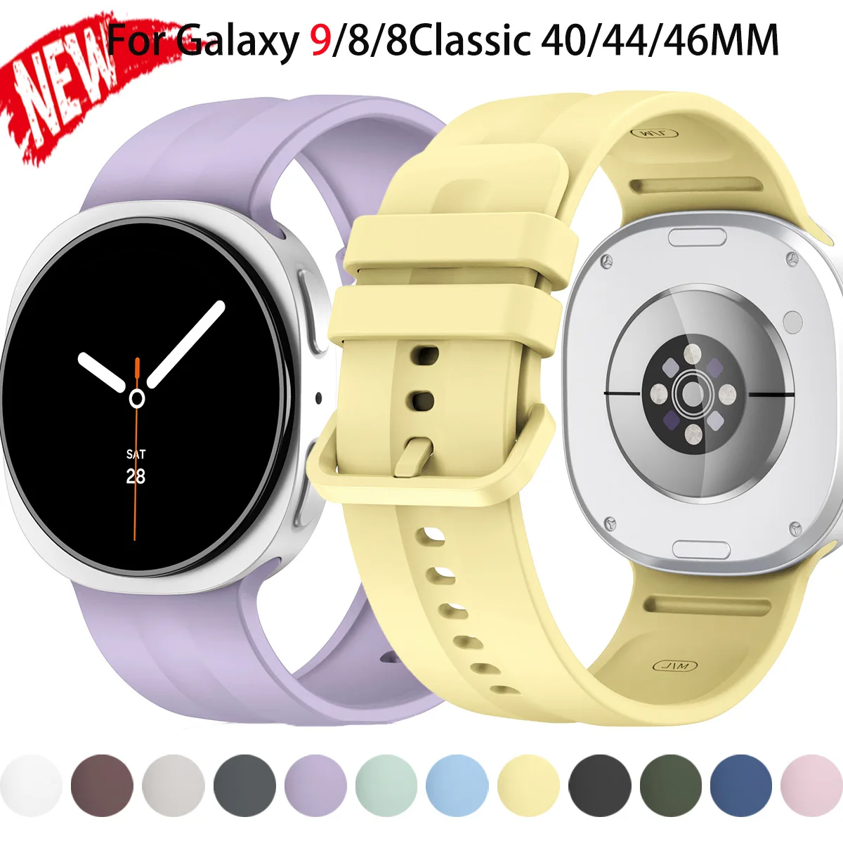 Silicone Band for Samsung Galaxy Watch 9/8 40 44mm Soft Sport Strap for Galaxy 8/8classic 40/44/46mm Breathable Bracelet Belt