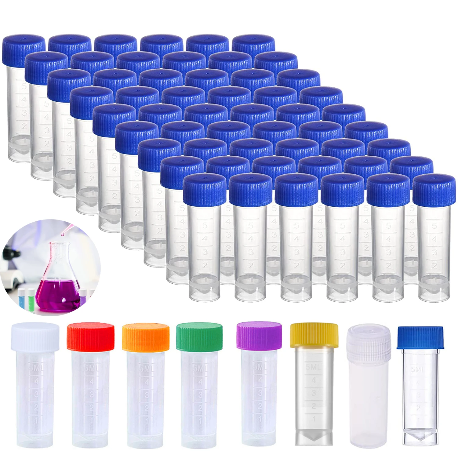 

50/100Pcs Plastic Test Tubes Vials Sample Container Powder Craft Screw Cap Bottles for Office School Chemistry Supplies 1-10ml