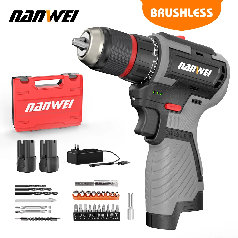 Brushless Cordless Drill Handheld Home Power Tools 80NM Hand Drill Multifunction Hammer Impact Drill