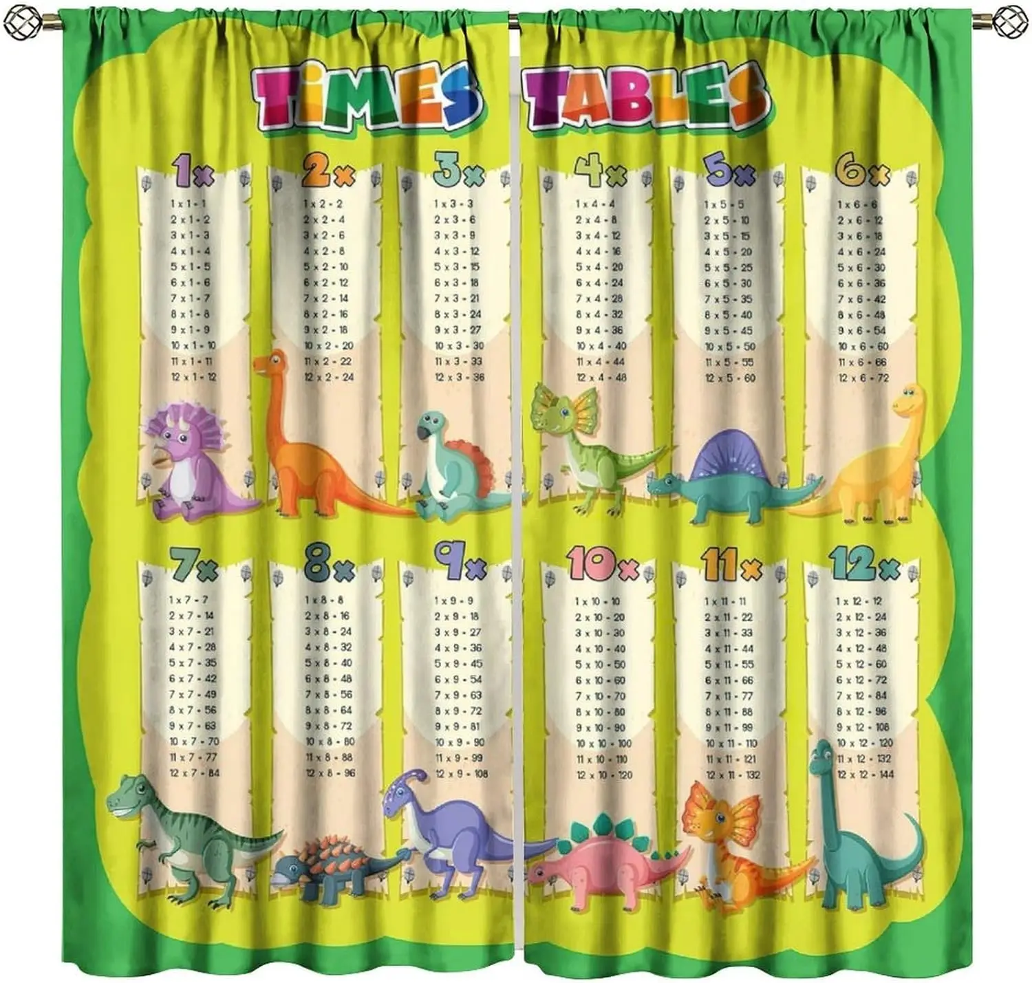 Dinosaur Times Table Curtain Math Learning Educational Window Decor for Kids Classroom Kindergarten Boys Girls Party Supplies