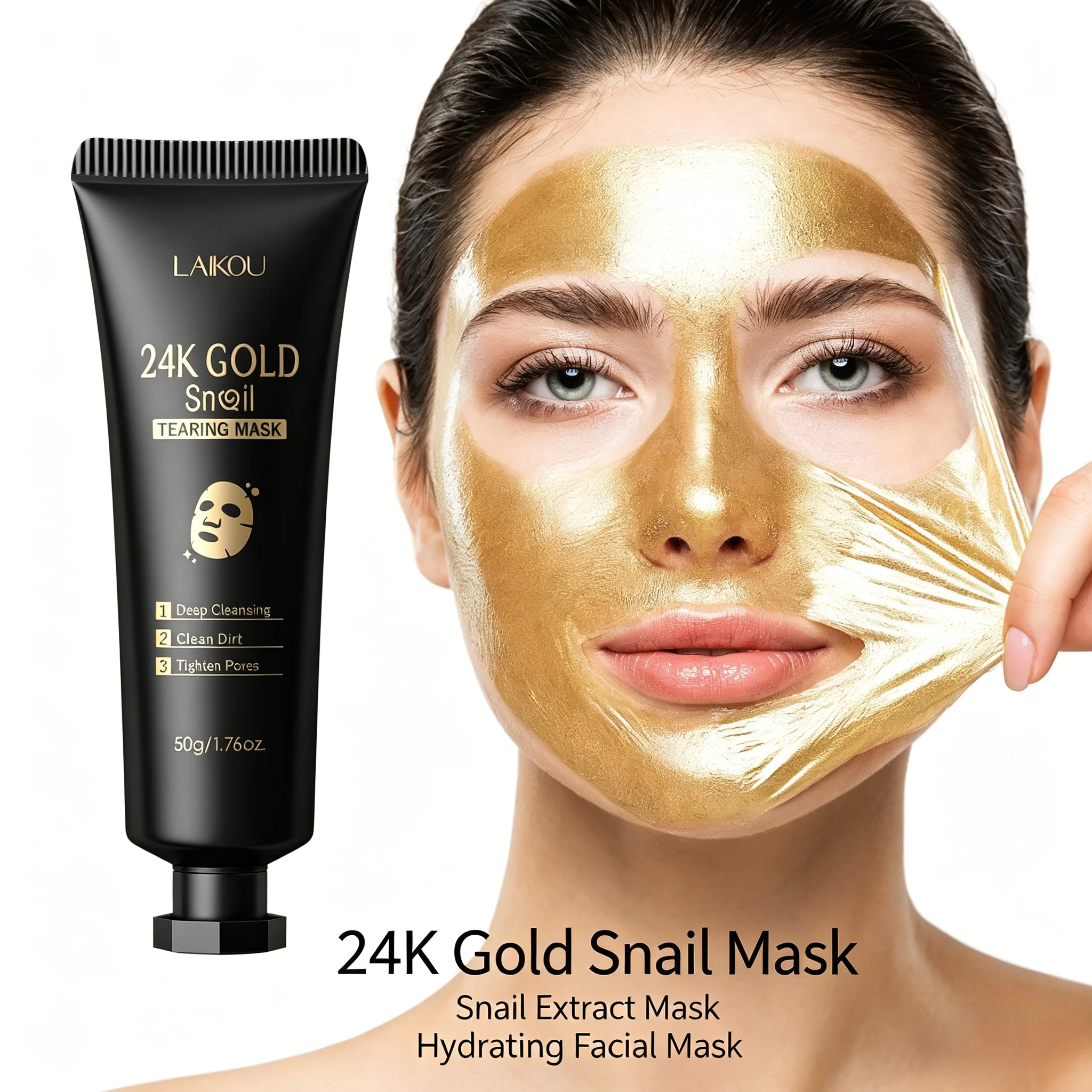 Laikou 24K Gold Snail Peel Off Mask 50g Deep Pore Cleanser Blackhead Dirt Remover Detox Brightening Facial Skin Care