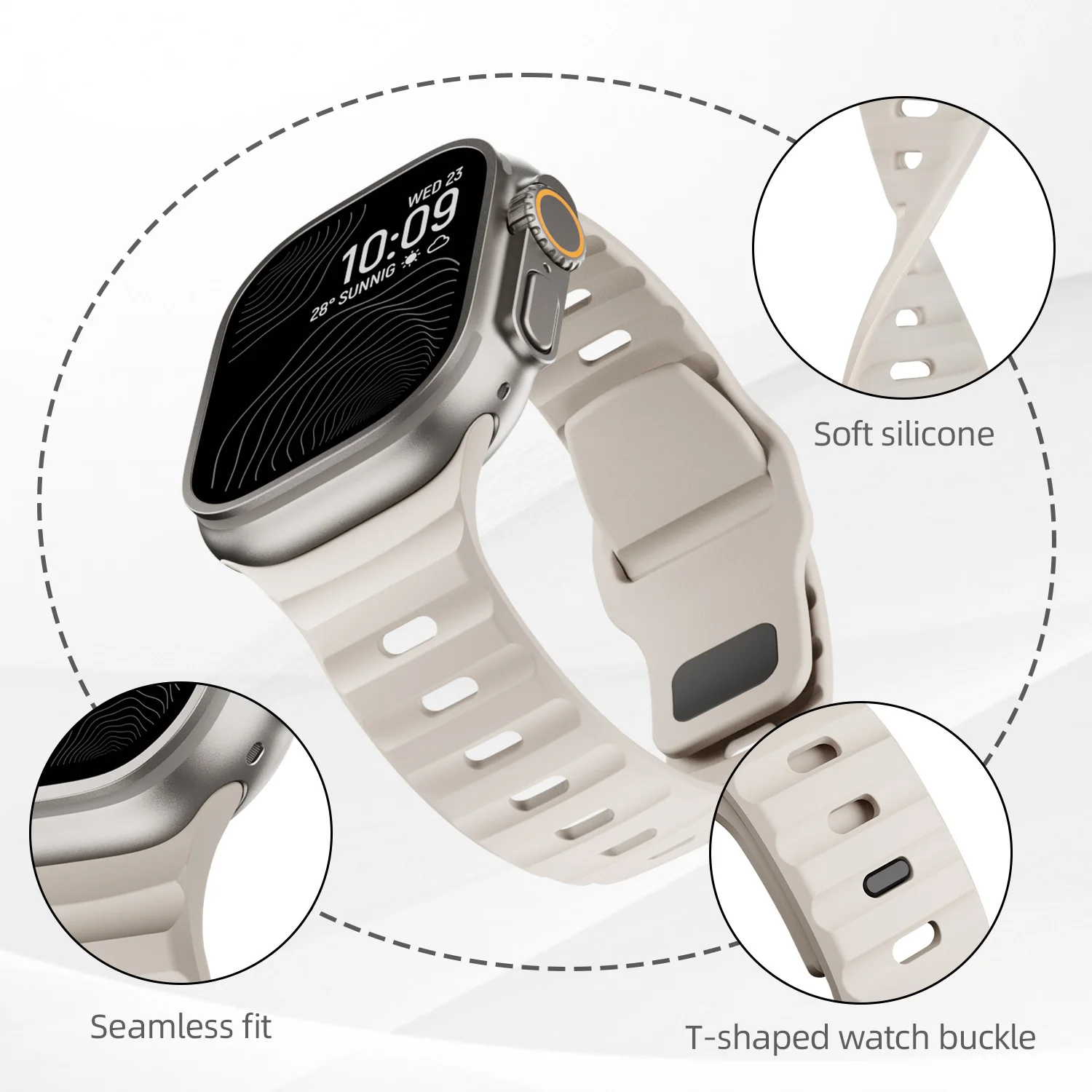 أحزمة رياضية متوافقة مع Apple Watch Ultra2 Band 49mm 45mm 44mm 42mm 41mm 40mm 38mm، سوار سيليكون ناعم ومقاوم للماء للرجال والنساء لـ iWatch Series 10 9 8 7 6 5 4 3 2 1 SE Ultra.