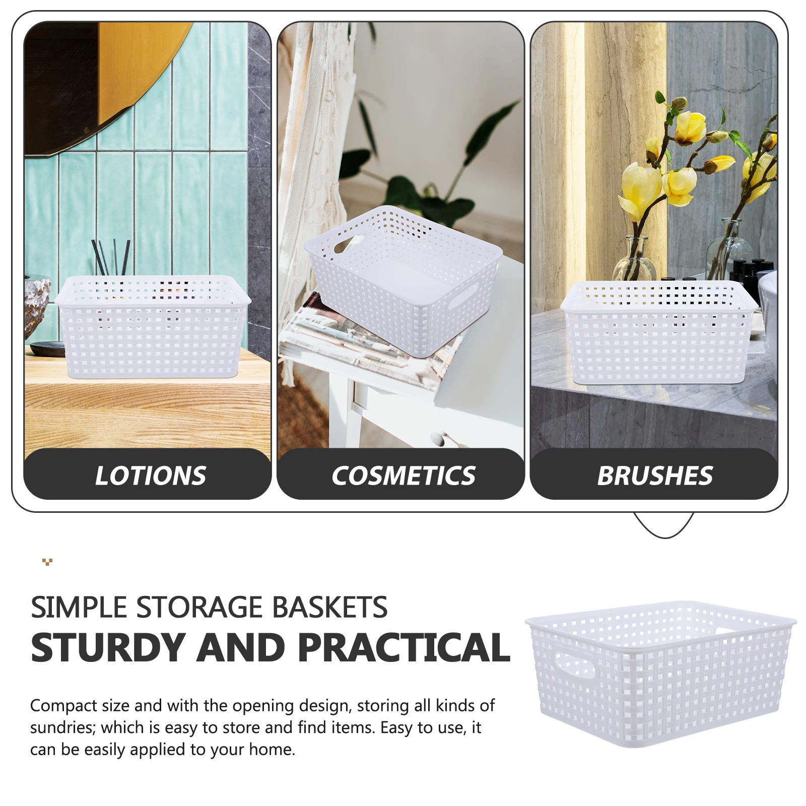 

2pcs Storage Bins Plastic White Mini Baskets for Shelves Kitchen Organizers Home Office Desk Socks Ties Underwear Stationery