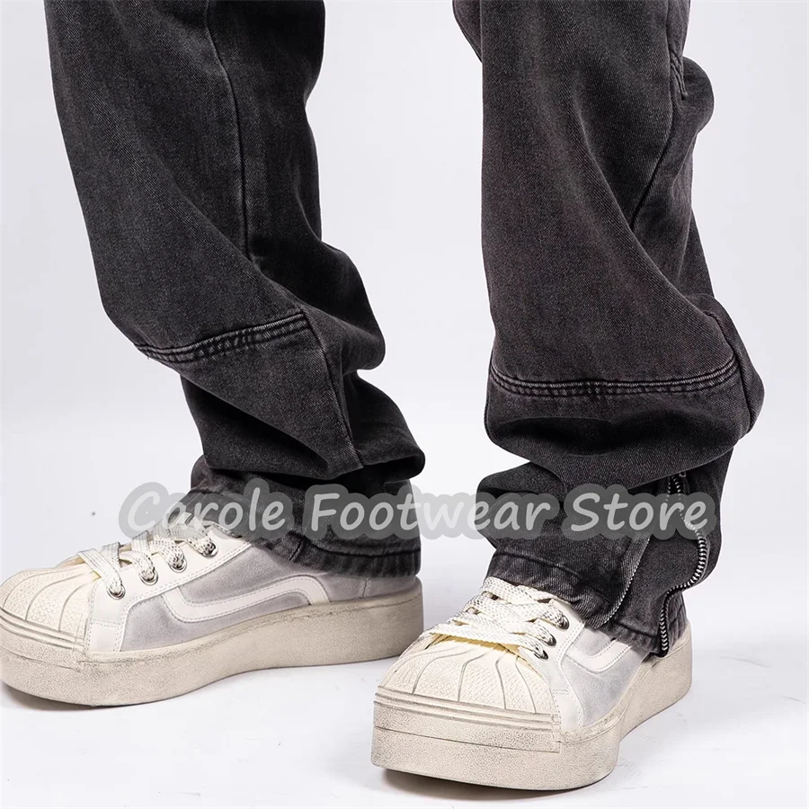 Retro Mixed Color Shell-Head Chunky Bottom Sneakers Male Heightening Lace-Up Leisure Sport Shoes Summer Outside Skateboard Shoes