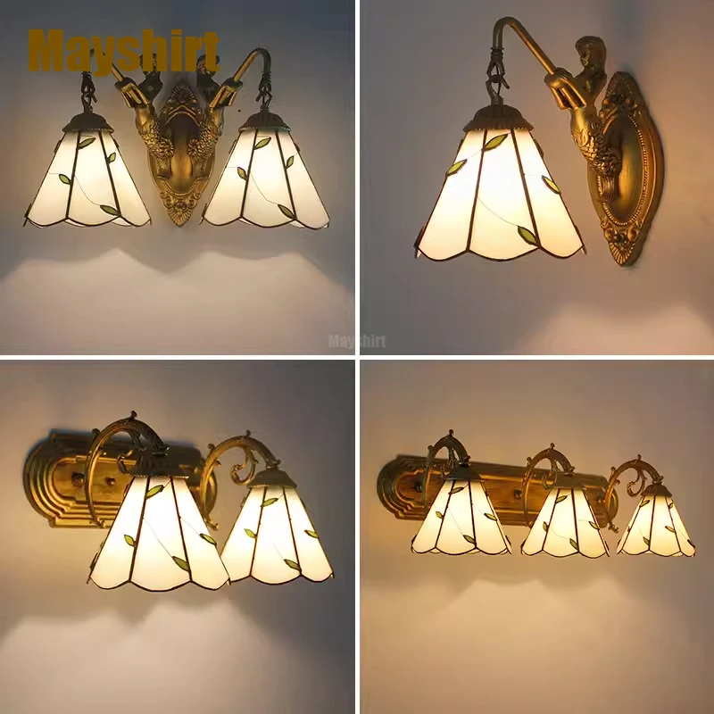 Tiffany Led Wall Lamp Vintage Stained Glass Wall Sconce Bedroom Bathroom Mirror Lights Home Decor Bar Indoor Lighting Fixtures