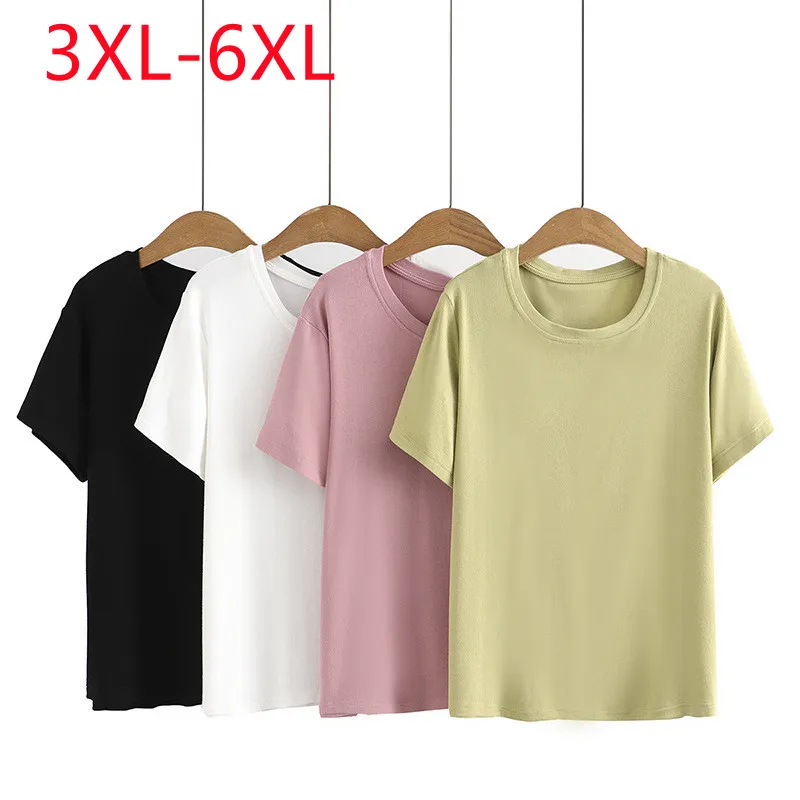 

New 2023 Ladies Summer Plus Size Tops For Women Large Size Short Sleeve O-neck Pink T-shirt 3XL 4XL 5XL 6XL