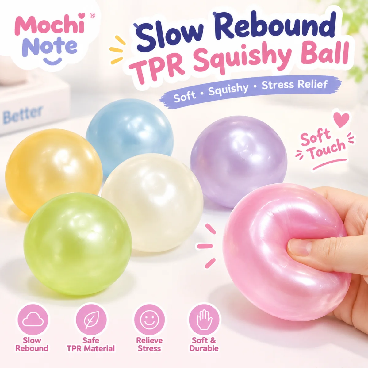 TPR Pearl Squishy Ball Single Sale Stress Relief Fidget Toy Soft Squeeze Decompression Hand Toy For Kids Adults