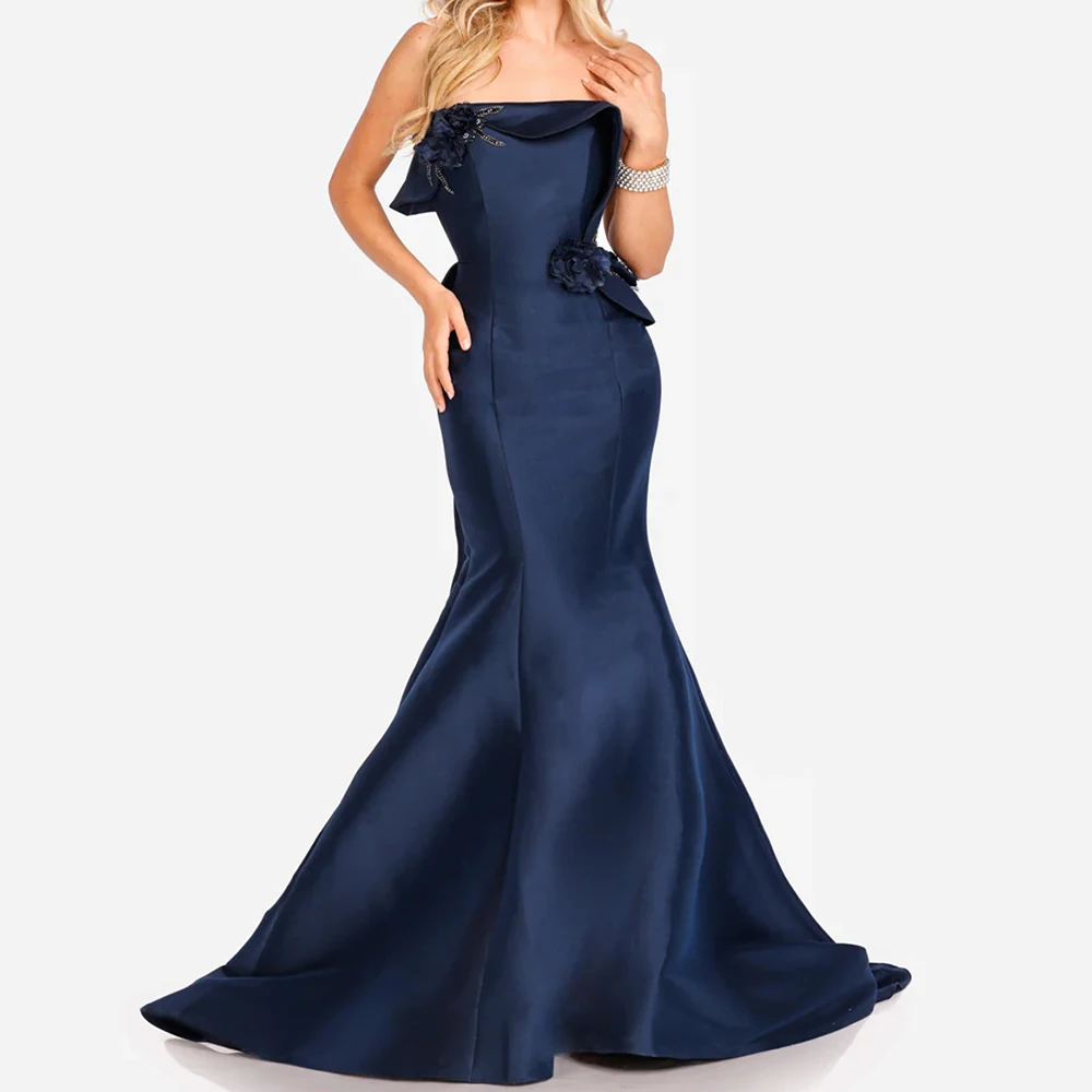 

Mermaid Women's Evening Dresses Floor-length Strapless Sleeveless Prom Gown Fashion Flowers Sequined Draped Customized Gowns